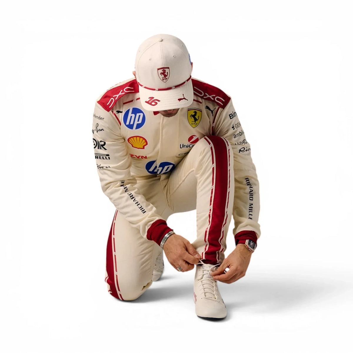 Charles Leclerc 2026 Monaco Grand Prix Ferrari F1 Inspired Race Suit in Ferrari Red, Back view 2 showing printed sponsor logos, by Active Racegear