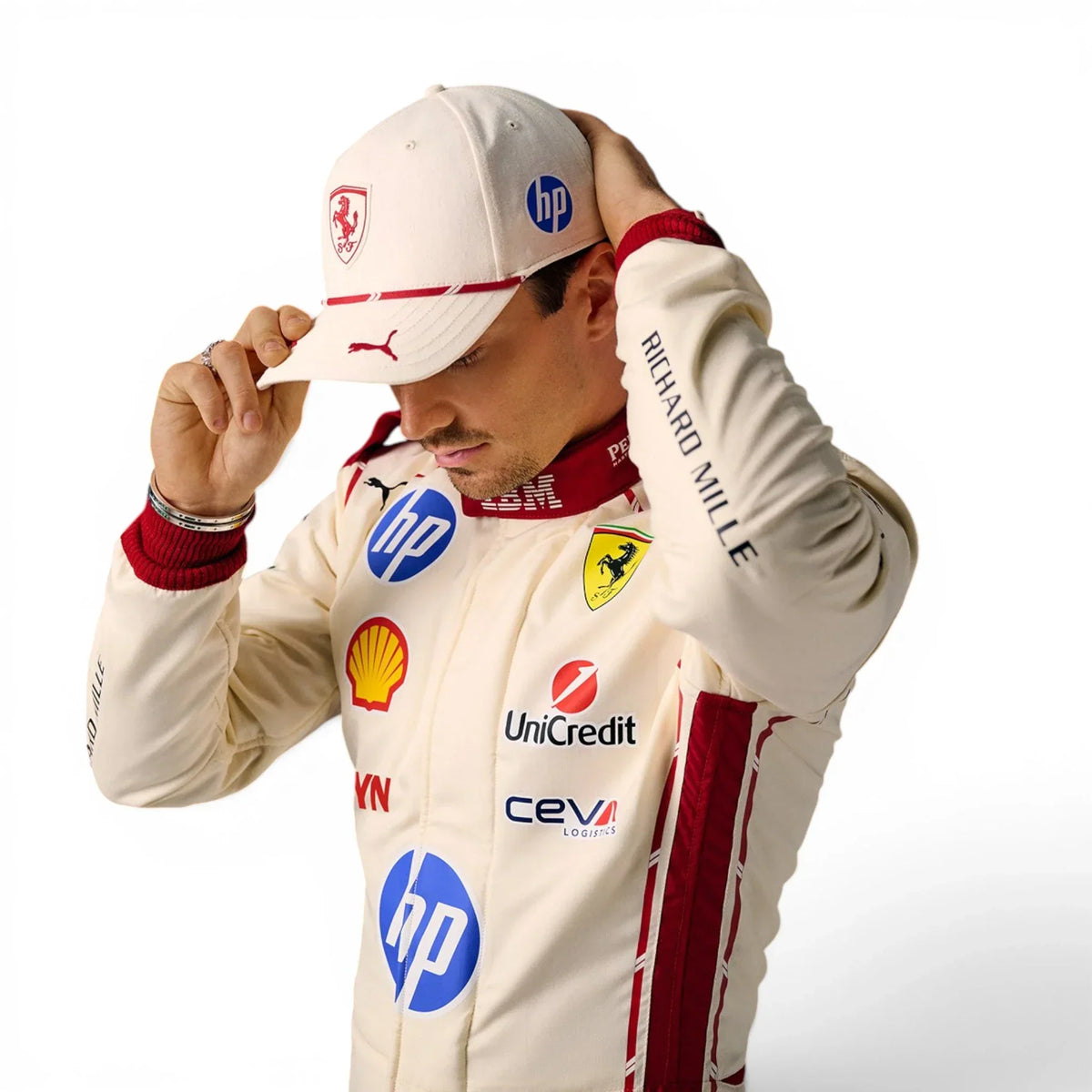 Charles Leclerc 2026 Monaco Grand Prix Ferrari F1 Inspired Race Suit in Ferrari Red, Front view showing printed sponsor logos, by Active Racegear
