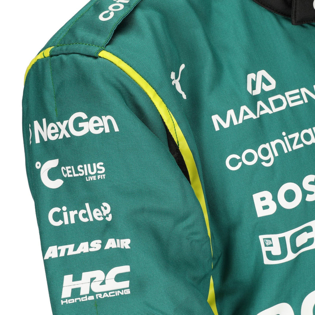 NexGen and Honda Racing sleeve logos on Fernando Alonso’s 2026 F1 race suit – Active Racegear.