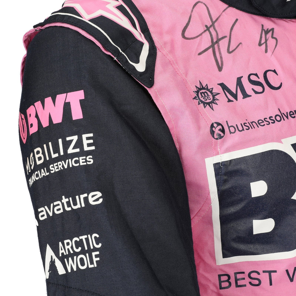 Franco Colapinto signature and sponsor logos on the 2026 BWT Alpine F1 race suit – Active Racegear.