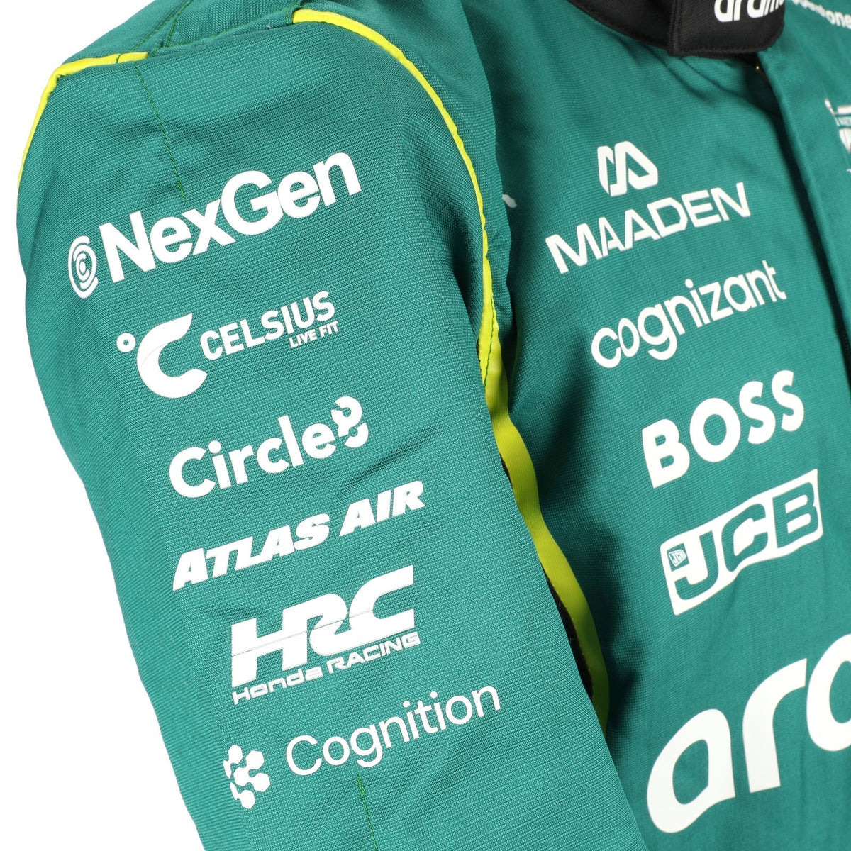 NexGen and Honda Racing sleeve logos on Jak Crawford’s 2026 Aston Martin F1 race suit – Active Racegear.