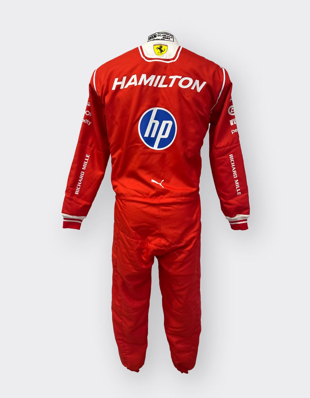Front of Lewis Hamilton’s 2026 Ferrari HP replica F1 race suit with number 44 – Active Racegear.