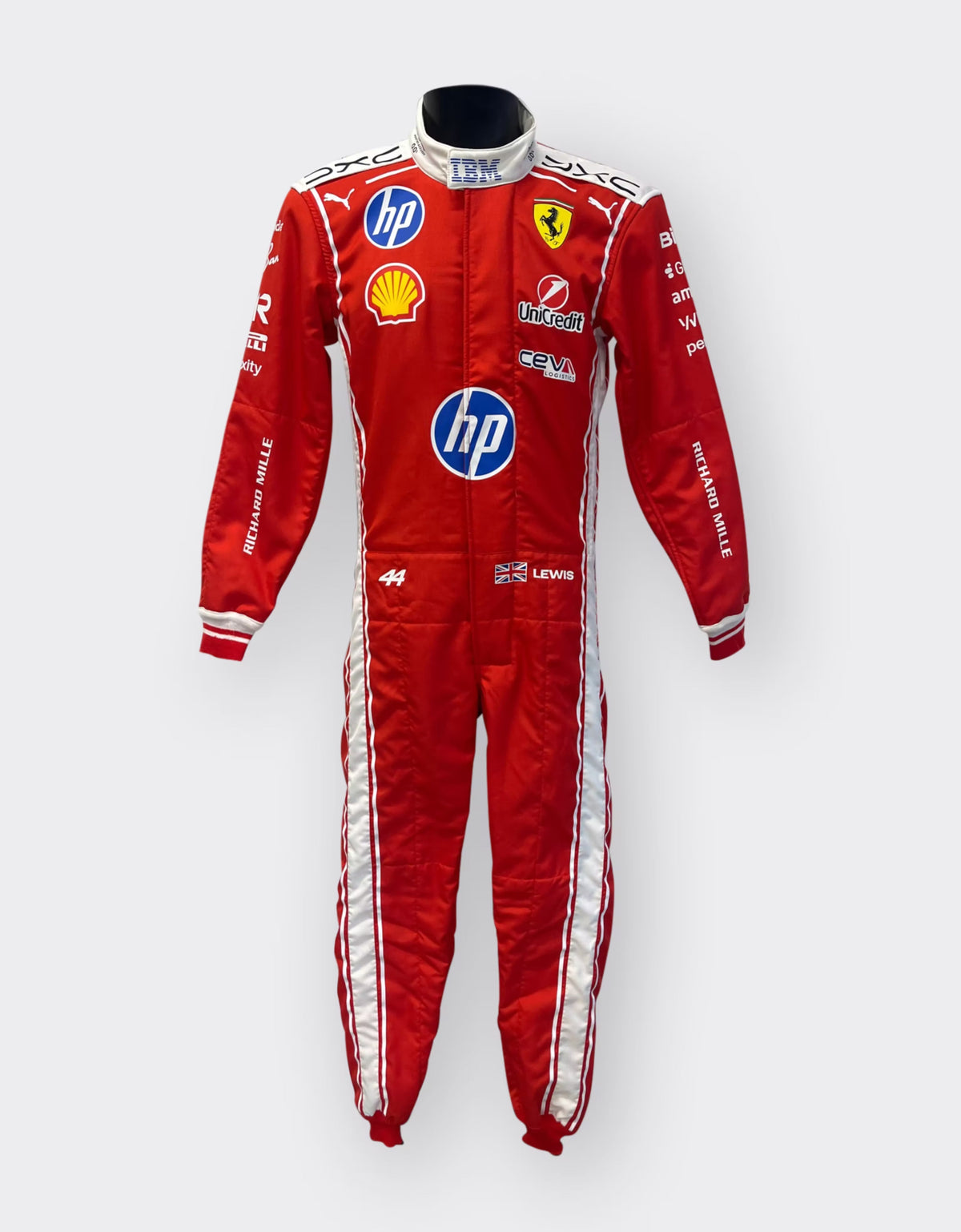 Back of Lewis Hamilton’s 2026 Scuderia Ferrari HP replica F1 race suit – Active Racegear.